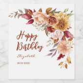  terracotta herfst florale botanische verjaardag wijn etiket (Enkel label)