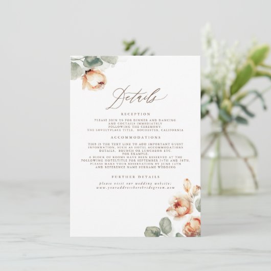 Terracotta Herfst Flowers Elegant Wedding Details Informatiekaartje (Staand voorkant)