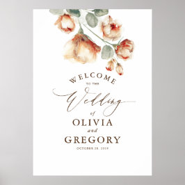 Terracotta Herfst Flowers Elegant Wedding Welcome Poster