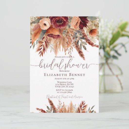 Terracotta Herfst Flowers Pampas Grass Vrijgezelle Kaart (Staand voorkant)