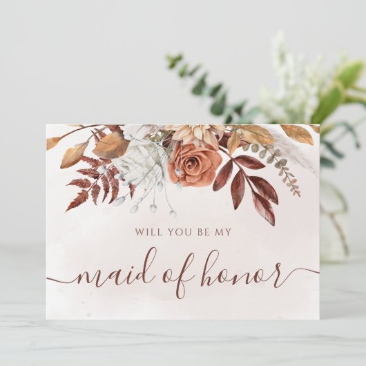 Terracotta Herfst Foliage Maid of Honor proposal Kaart (Staand voorkant)