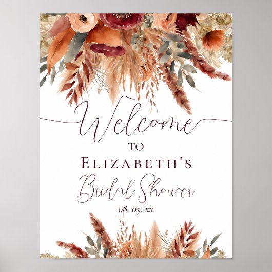 Terracotta Herfst Gedroogde Bloemen Pampas Grass W Poster (Voorkant)