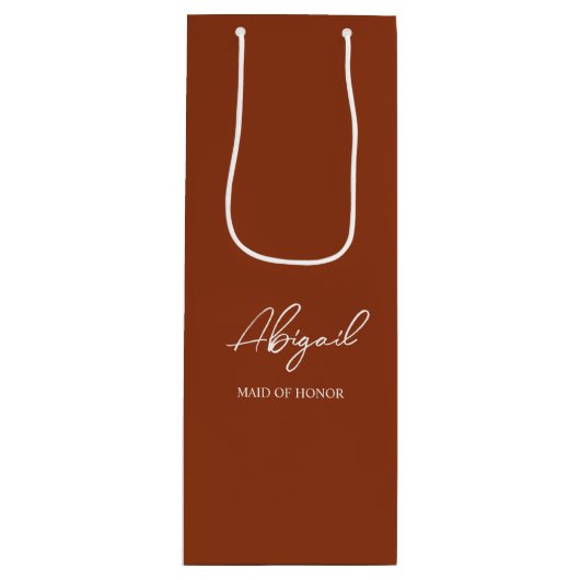 Terracotta Herfst Gepersonaliseerde Naam Trouwfees Wijn Cadeautas (Voorkant)