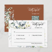 Terracotta Herfst Groen Bladeren QR Code Response  RSVP Kaartje (Voorkant / Achterkant)