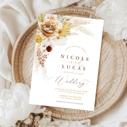 Terracotta Herfst Herfst Boho Pampas Grass Wedding Kaart