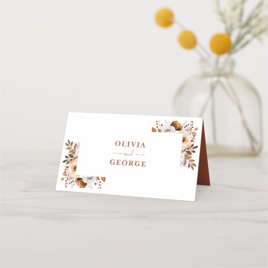 Terracotta herfst Herfst rustieke bloemenbruiloft Plaatskaartje (Achterkant)