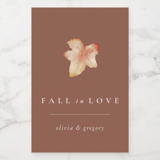 Terracotta "Herfst in de liefde" Herfstbladeren Wijn Etiket (Enkel label)