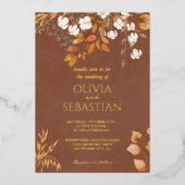 Terracotta herfst laat Boho herfst bruiloft detail Folie Uitnodiging (Voorkant)