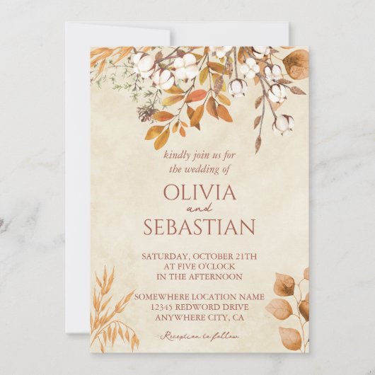 Terracotta herfst laat Boho herfst bruiloft Kaart (Voorkant)