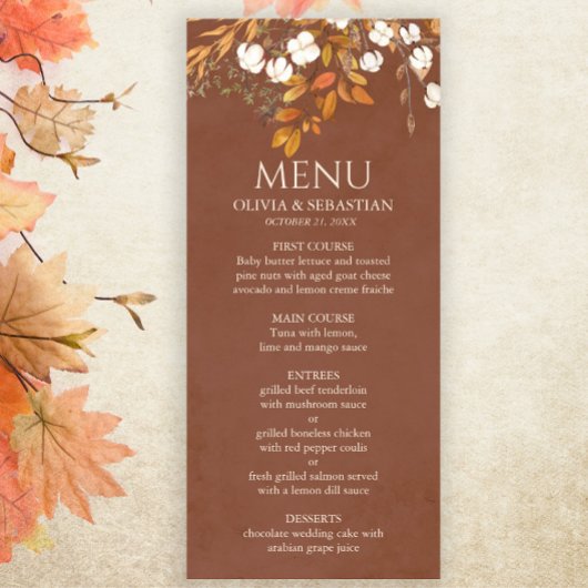 Terracotta herfst laat Boho herfst bruiloft Menu