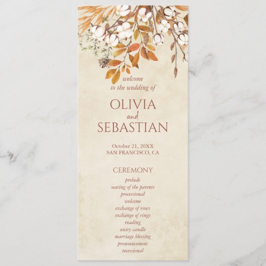 Terracotta herfst laat Boho herfst bruiloft Programmakaart (Voorkant)