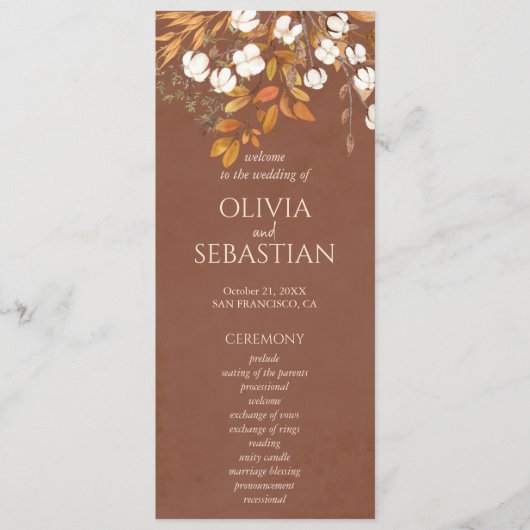Terracotta herfst laat Boho herfst bruiloft Programmakaart (Voorkant)