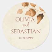 Terracotta herfst laat Boho herfst bruiloft Ronde Sticker (Voorkant)