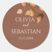 Terracotta herfst laat Boho herfst bruiloft Ronde Sticker (Voorkant)
