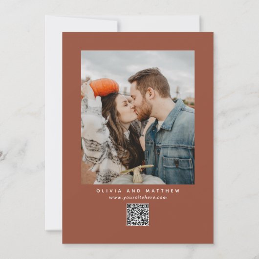 Terracotta herfst moderne minimalistische QR-code Save The Date (Achterkant)