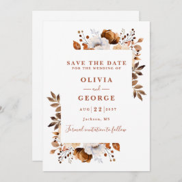 Terracotta Herfst Moderne Waterverf Bloemen Huweli Save The Date