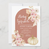 Terracotta Herfst pampas gras & pompoen uitnodigin Kaart (Voorkant)