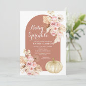 Terracotta Herfst pampas gras & pompoen uitnodigin Kaart (Staand voorkant)