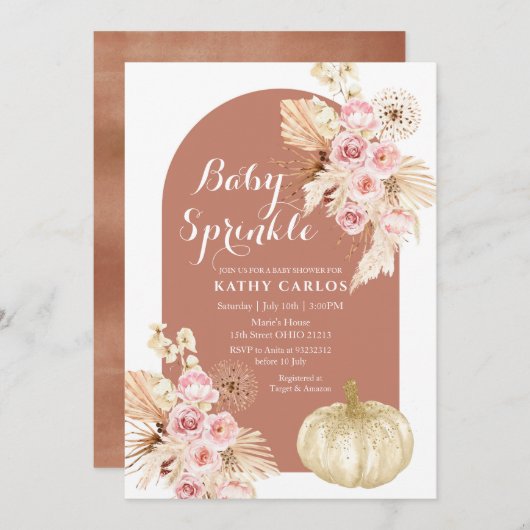 Terracotta Herfst pampas gras & pompoen uitnodigin Kaart (Voorkant / Achterkant)