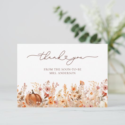 Terracotta Herfst Pompoen Bruidsfeest Bedankt Kaart (Staand voorkant)