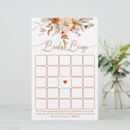 Terracotta herfst Vrijgezellenfeest bingogame (Staand voorkant)