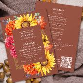 Terracotta Herfst Waterverf Bloemen QR Code Kaart