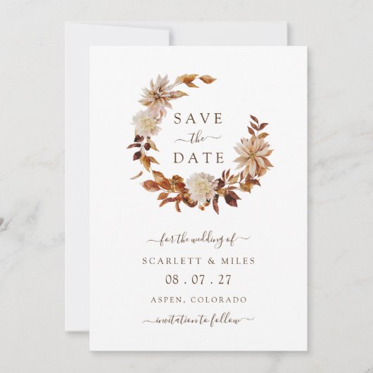 Terracotta Herfst Wreath Wedding Save the Date (Voorkant)