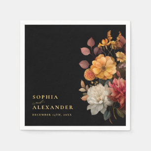 Terracotta Herfst Zwart Bloemen Trouwpapier Servet