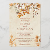 Terracotta Herfstbladeren Boho Bruiloft Folie Uitnodiging (Voorkant)