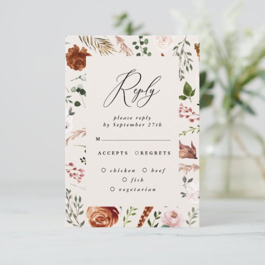 terracotta hert bloemrijke elegante rustieke bruil kaart (Staand voorkant)