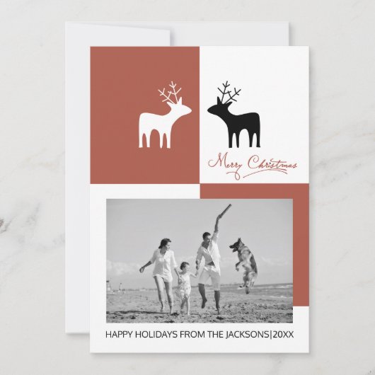 Terracotta hert Merry kerstfoto Feestdagenkaart (Voorkant)