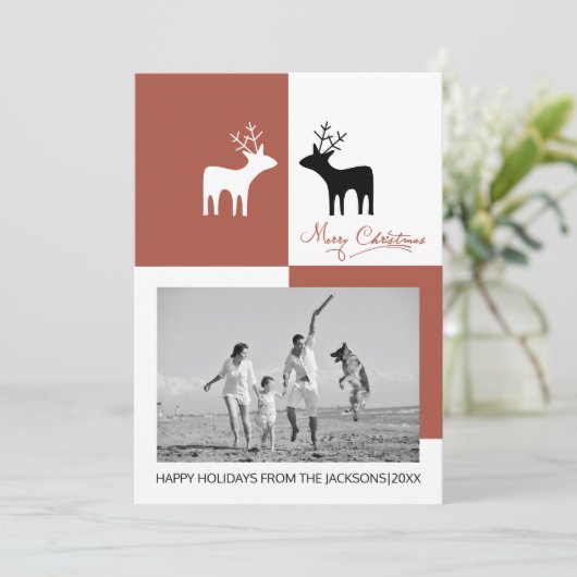 Terracotta hert Merry kerstfoto Feestdagenkaart (Staand voorkant)