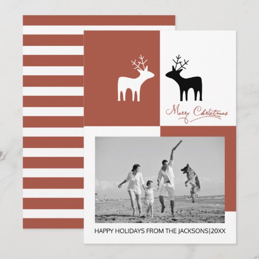 Terracotta hert Merry kerstfoto Feestdagenkaart (Voorkant / Achterkant)