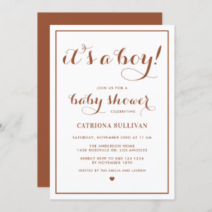 Terracotta Het is een Boy Calligraphy Baby shower Kaart