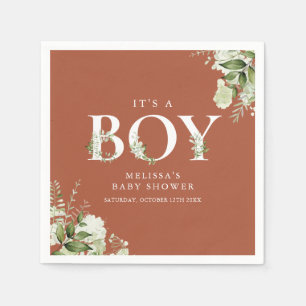 Terracotta Het Is Een Jongen Groene Letter Baby Sh Servet