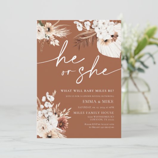 Terracotta Hij of zij nodigt beide uit Kaart (Staand voorkant)