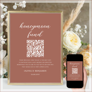 Terracotta Honeymoon Fund QR Code Wedding Sign Poster