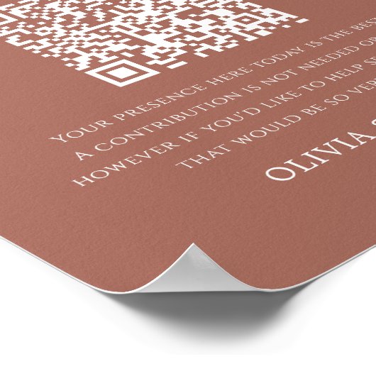 Terracotta Honeymoon Fund QR Code Wedding Sign Poster (Hoek)