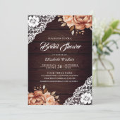 Terracotta Hout Bloem Foto QR Code Bruidsfeest Kaart (Staand voorkant)