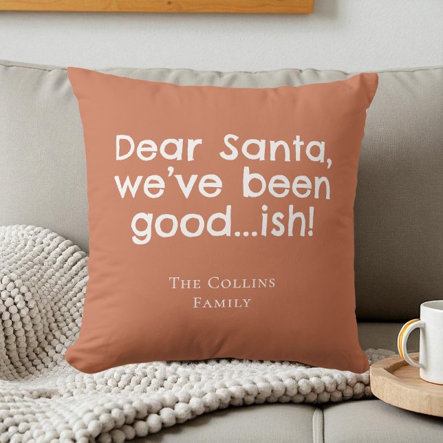 Terracotta Humor Dear Santa Quote Funny Christmas Kussen (Terracotta Humor Dear Santa Quote Funny Christmas Throw Pillow)