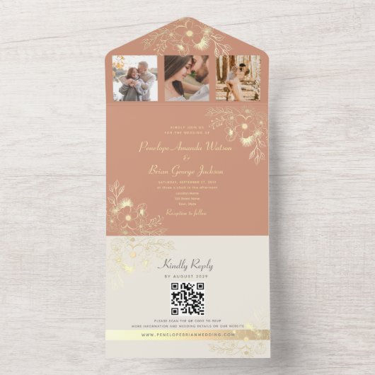 Terracotta Huwelijk QR Code All In One Uitnodiging (Binnen)