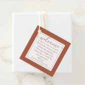 Terracotta huwelijksmand met tas bedankjes labels (In situ)