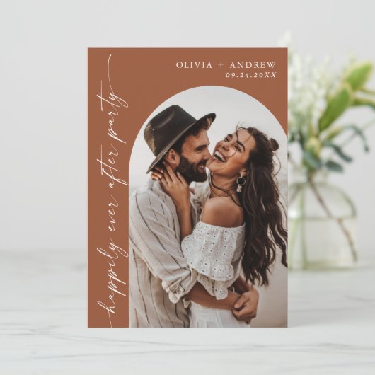 Terracotta Huwelijksreceptie Uitnodigen | Na feest Kaart (Staand voorkant)