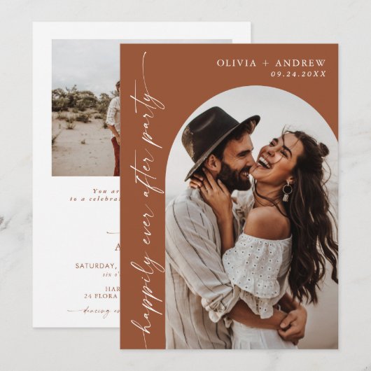 Terracotta Huwelijksreceptie Uitnodigen | Na feest Kaart (Voorkant / Achterkant)