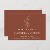 Terracotta Indie Autumn Floral Save date modern Kaart (Voorkant / Achterkant)