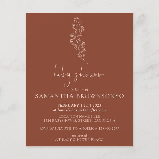 Terracotta Indie Rustic Budget Baby shower Flyer (Voorkant)