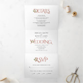 Terracotta initialen en ampersand, roos bruiloft drieluik uitnodiging (Binnen)