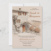 Terracotta Italiaanse Villa Schets Bruiloft Kaart (Voorkant)