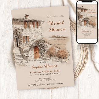 Terracotta Italian Villa Sketch Bridal Shower Kaart