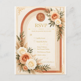 Terracotta Ivoor Bloemrijke Boog Bruiloft RSVP Kaa Briefkaart